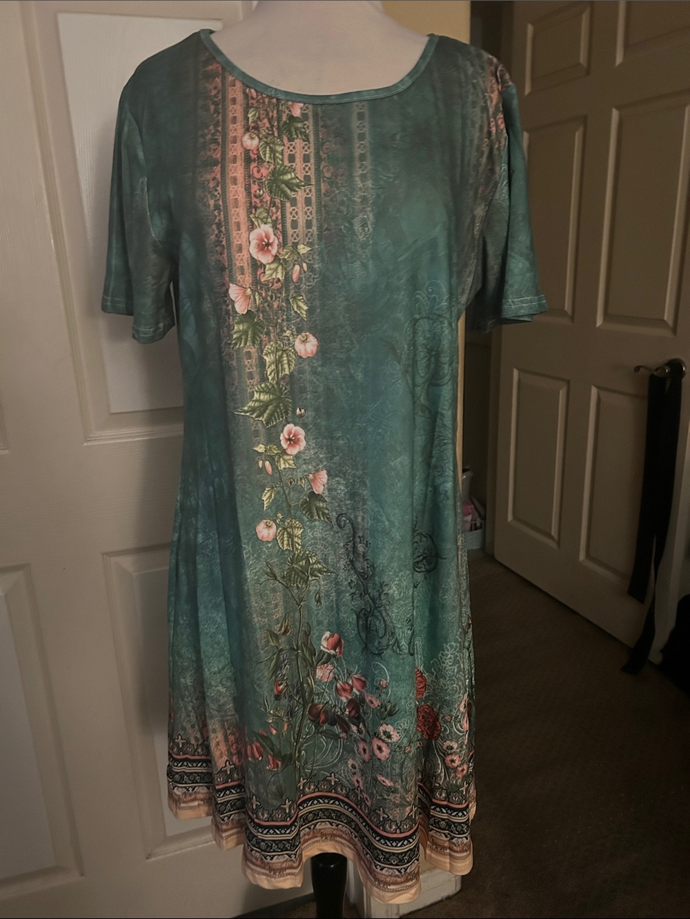 Floral Print Teal Short-Sleeve Women’s Dress